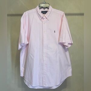 Ralph Lauren Classic Fit men Short Sleeve Pink striped Button down Shirt|SZ:XL